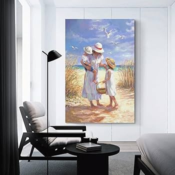 Amazon.co.jp: 海辺の女性や子供たち絵画 インテリア アート